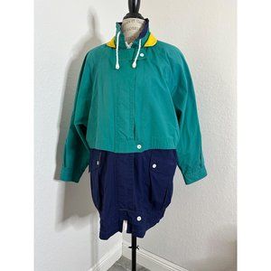 Vintage Braefair Sport Jacket Coat Windbreaker Nautical Blue Green Plus Sz 1X